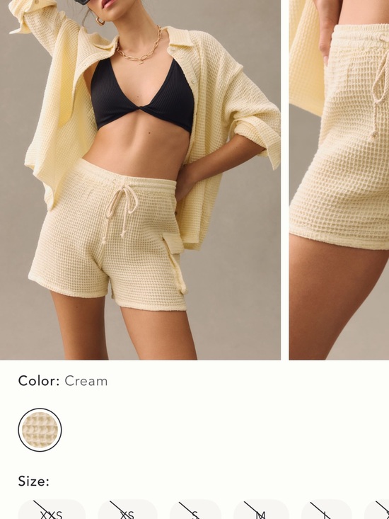 DONNI. Pants - DONNI. Cream Waffle Knit Cargo Shorts